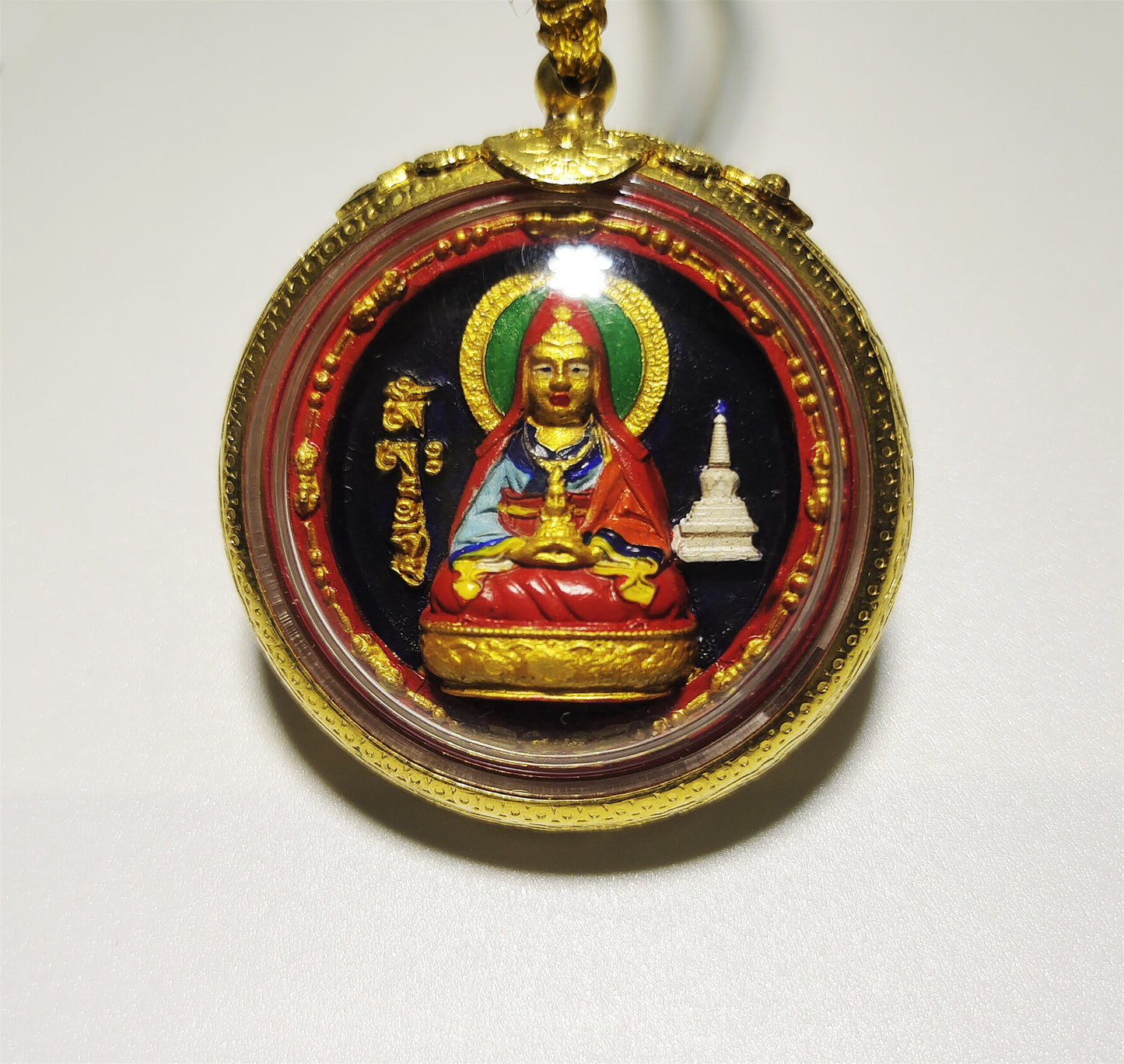 Tibetan Antique Guru Rinpoche Tsha Tsha Gau Prayer Box Pendant Ghau Red Lama Niche Shrine Himalayan Copper Amulet Genuine Tsa Tsa Talisman