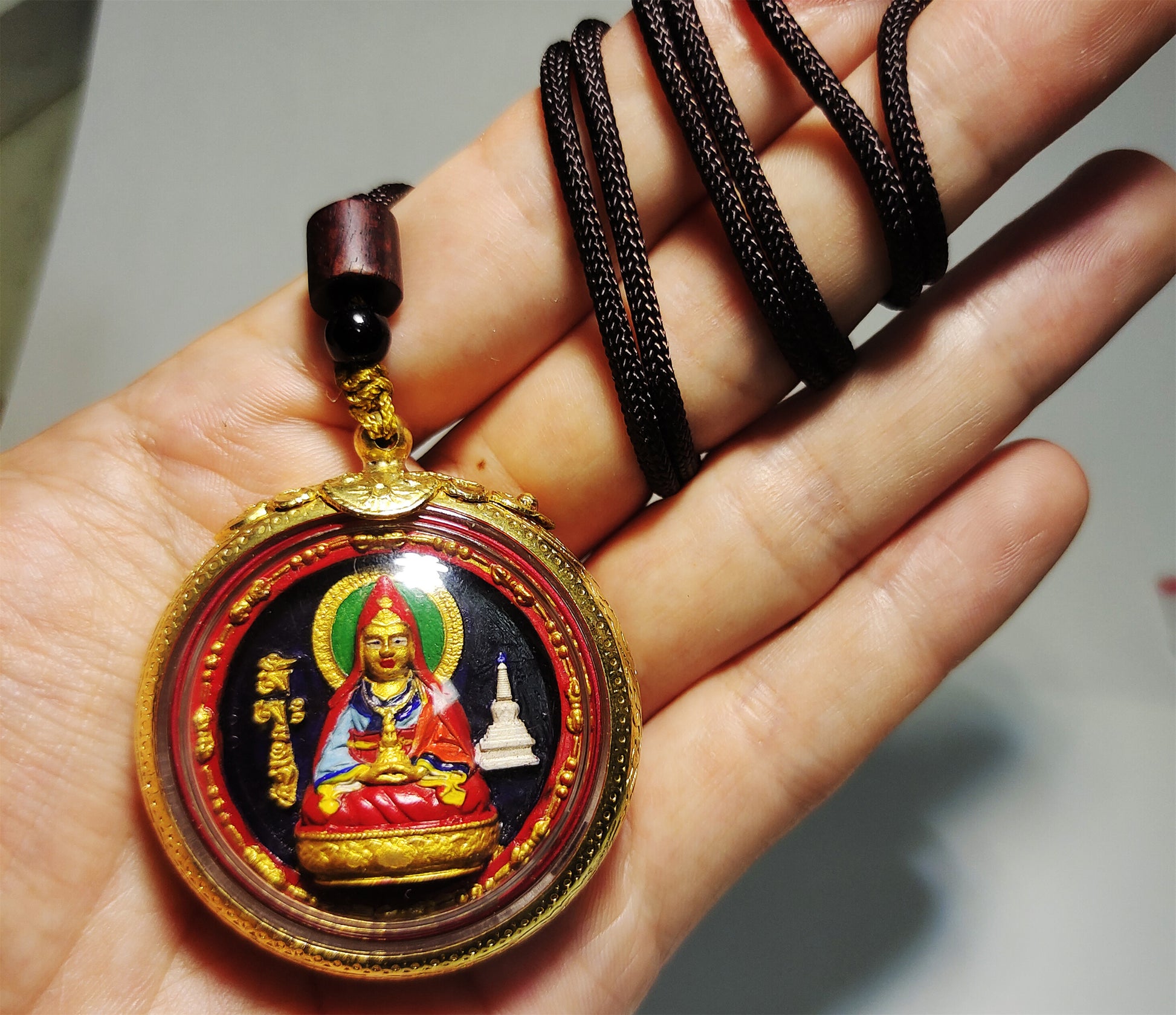 Tibetan Antique Guru Rinpoche Tsha Tsha Gau Prayer Box Pendant Ghau Red Lama Niche Shrine Himalayan Copper Amulet Genuine Tsa Tsa Talisman