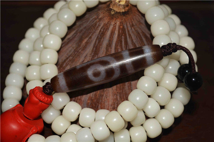 Tibetan Bodhi Seeds Mala Prayer Beads 108 Rosary Himalayas Two Eyes Dzi Bead Amulet