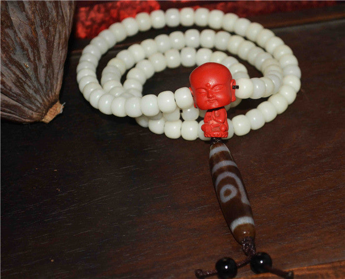 Tibetan Bodhi Seeds Mala Prayer Beads 108 Rosary Himalayas Two Eyes Dzi Bead Amulet