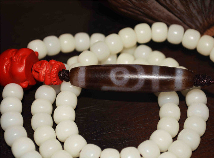 Tibetan Bodhi Seeds Mala Prayer Beads 108 Rosary Himalayas Two Eyes Dzi Bead Amulet