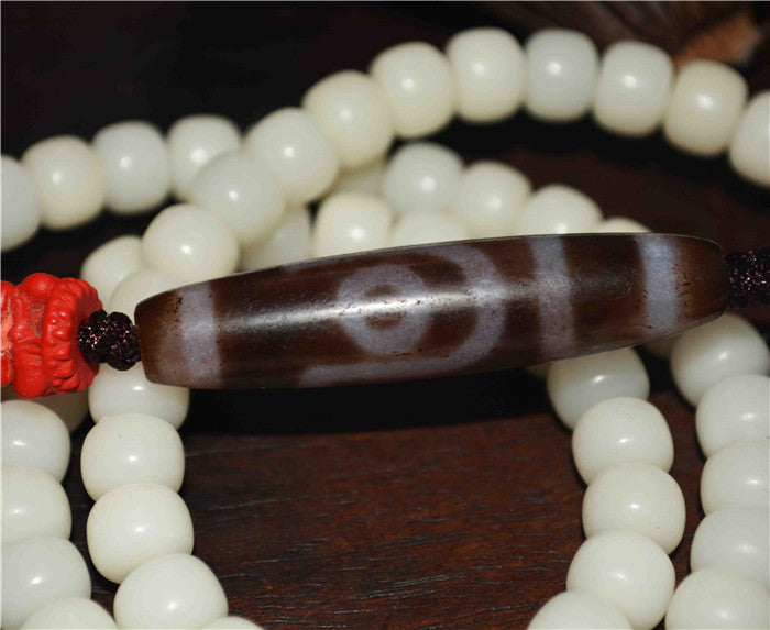 Tibetan Bodhi Seeds Mala Prayer Beads 108 Rosary Himalayas Two Eyes Dzi Bead Amulet