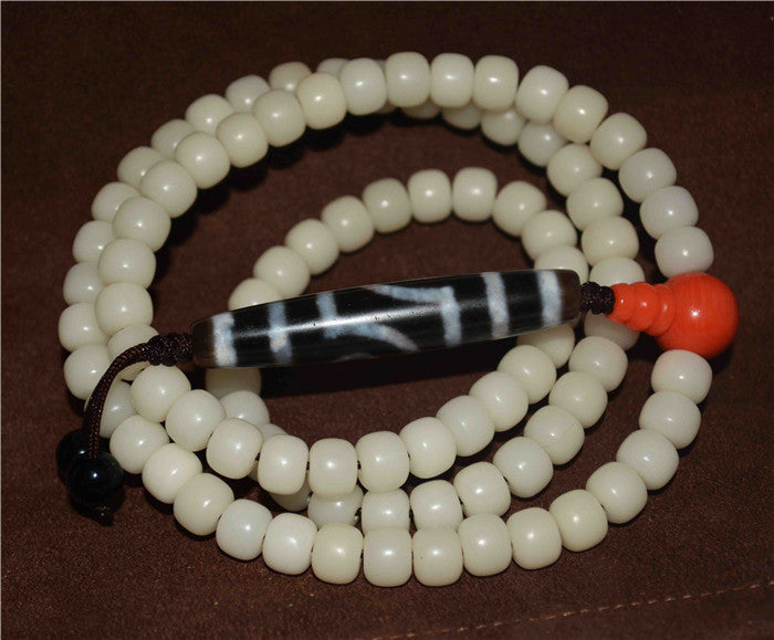 Tibetan Bodhi Seeds Mala Prayer Beads Two Eyes Dzi Bead Amulet 108 Rosary Himalayas