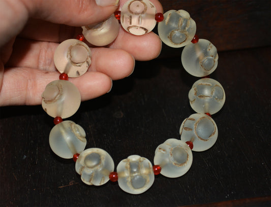 Tibetan Old Antique Colored Glaze White Glass Bracelet Mala Prayer Beads Himalaya Rosary