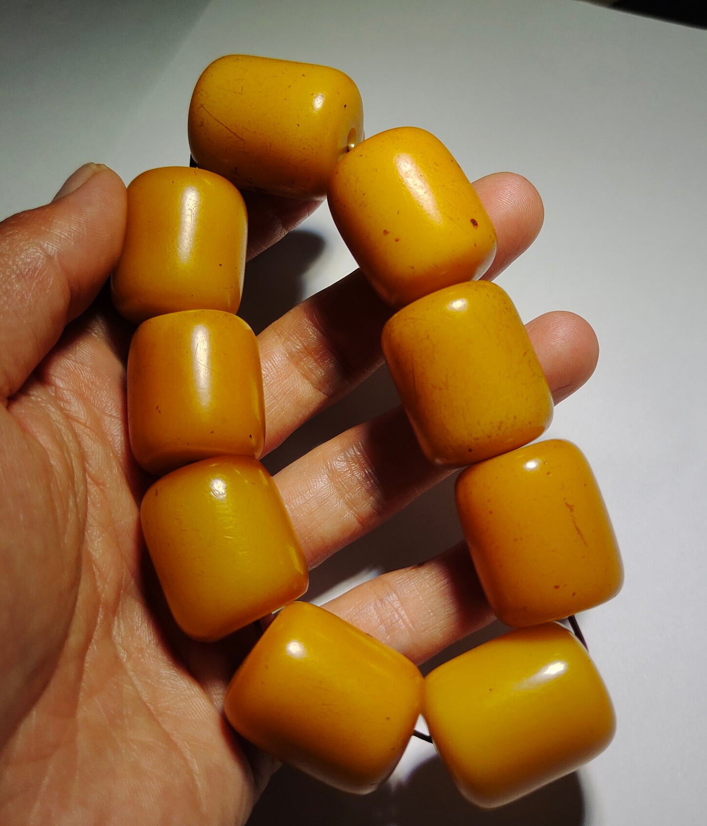 Tibetan Old Antique Egg Yolk Butterscotch Amber Beads Bracelet Mala Prayer Rosary