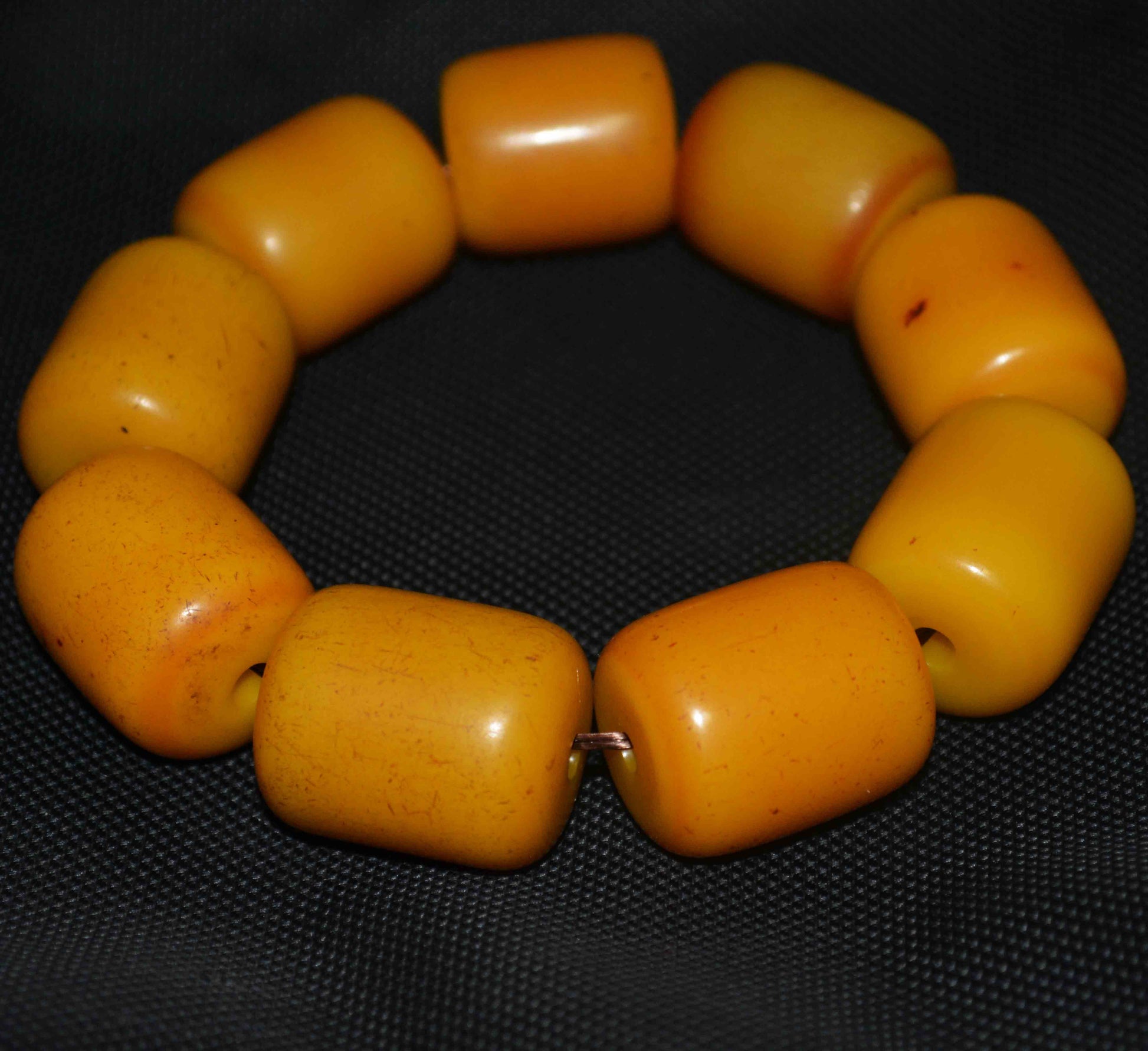 Tibetan Old Antique Egg Yolk Butterscotch Amber Beads Bracelet Mala Prayer Rosary