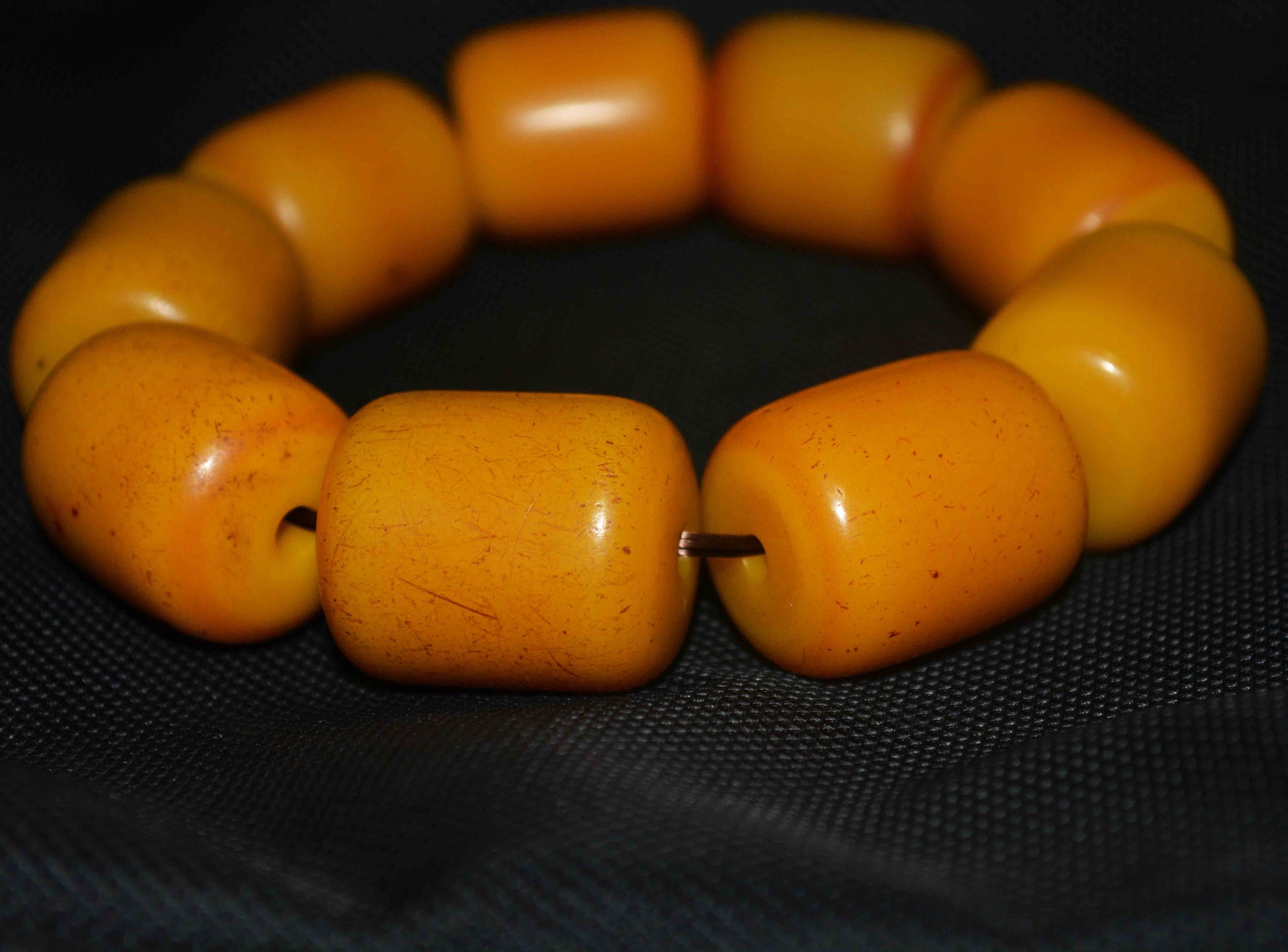 Tibetan Old Antique Egg Yolk Butterscotch Amber Beads Bracelet Mala Prayer Rosary