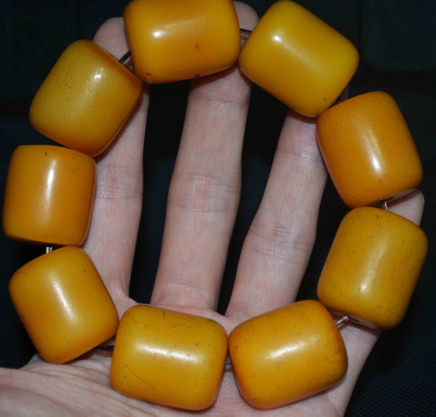 Tibetan Old Antique Egg Yolk Butterscotch Amber Beads Bracelet Mala Prayer Rosary