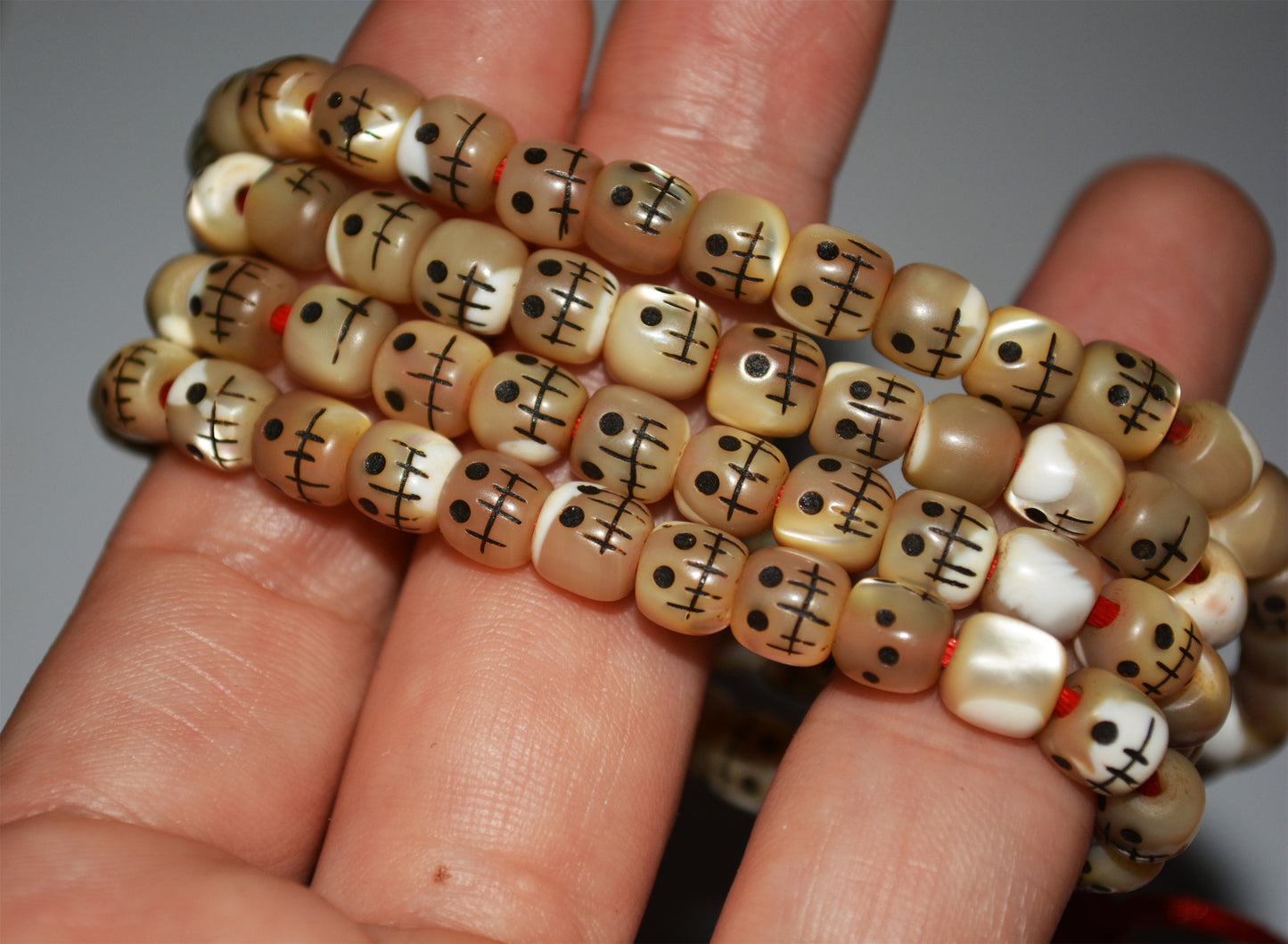 Tibetan Old Antique Kapala Skull Mala Prayer Beads Bracelet Himalayan Rosary Amulet Real Lucky Talisman Seashell Mother Of Pearl chitipati shmashana adhipati