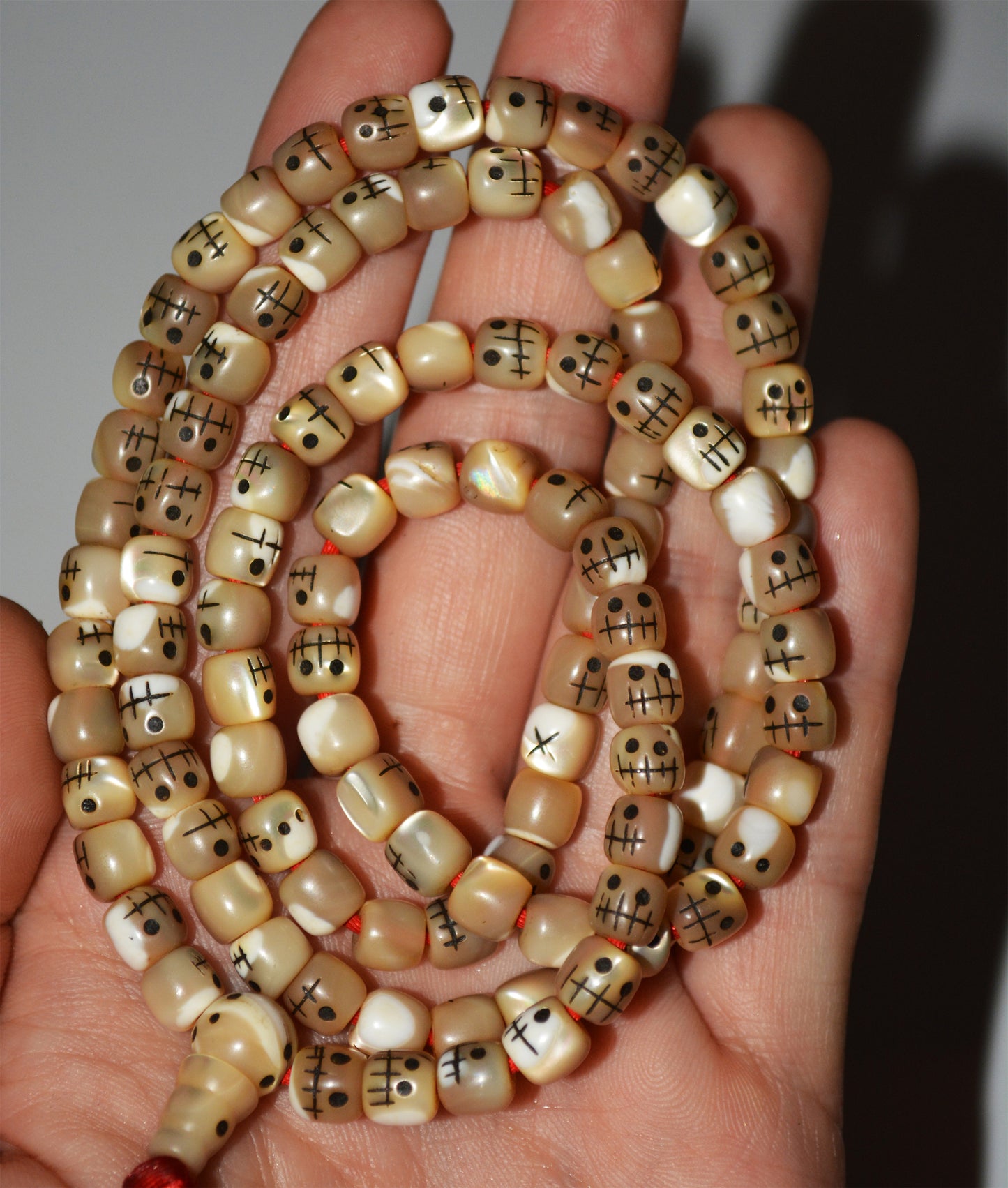 Tibetan Old Antique Kapala Skull Mala Prayer Beads Bracelet Himalayan Rosary Amulet Real Lucky Talisman Seashell Mother Of Pearl chitipati shmashana adhipati