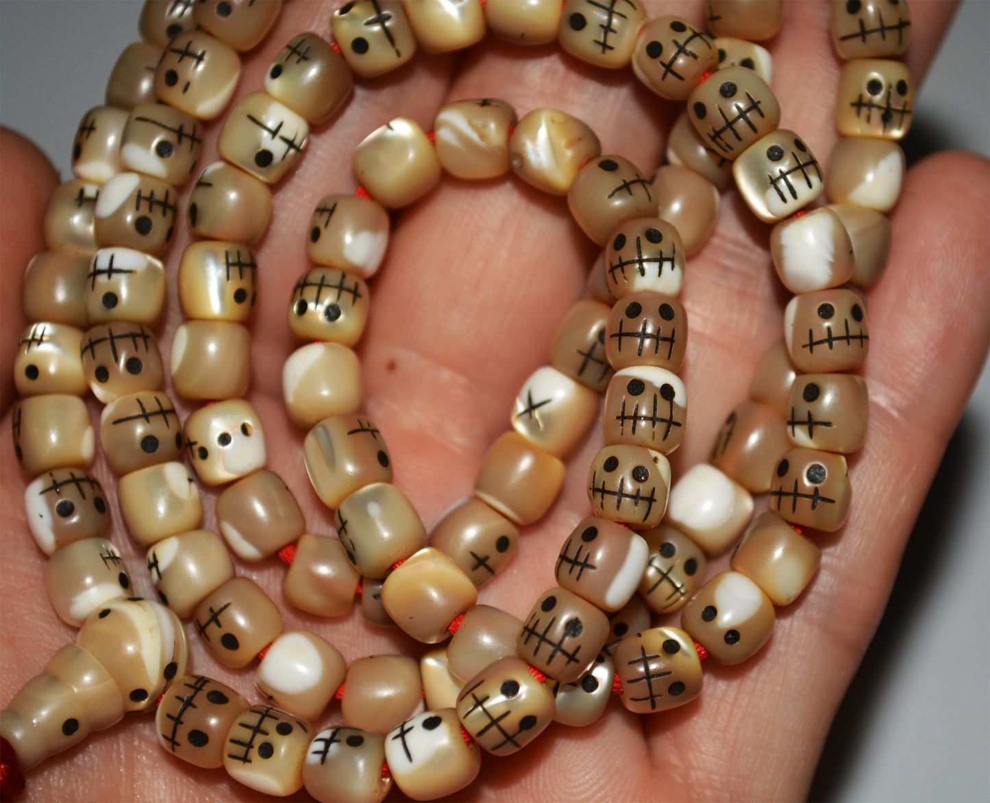 Tibetan Old Antique Kapala Skull Mala Prayer Beads Bracelet Himalayan Rosary Amulet Real Lucky Talisman Seashell Mother Of Pearl chitipati shmashana adhipati