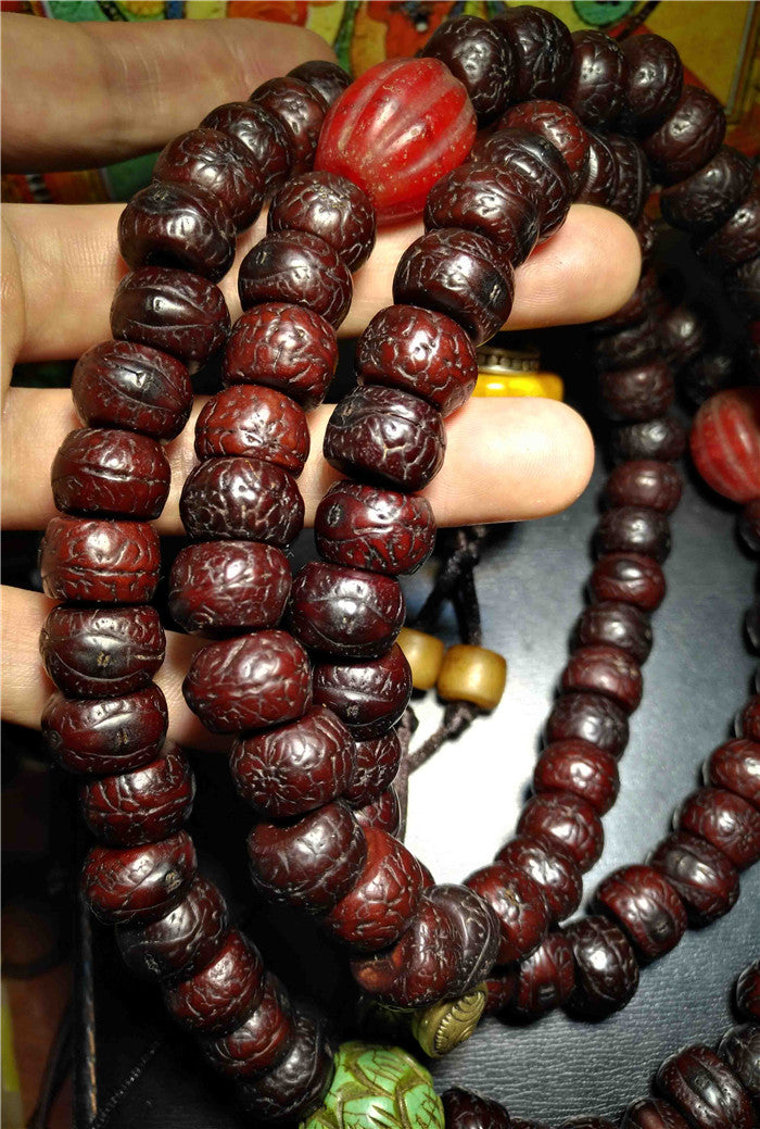 Tibetan Old Antique Phoenix Eye Bodhi Seeds Mala Prayer Beads 108 Rosary Himalayas Amulet