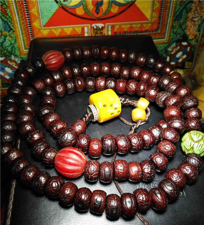 Tibetan Old Antique Phoenix Eye Bodhi Seeds Mala Prayer Beads 108 Rosary Himalayas Amulet