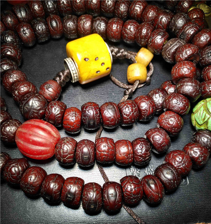 Tibetan Old Antique Phoenix Eye Bodhi Seeds Mala Prayer Beads 108 Rosary Himalayas Amulet