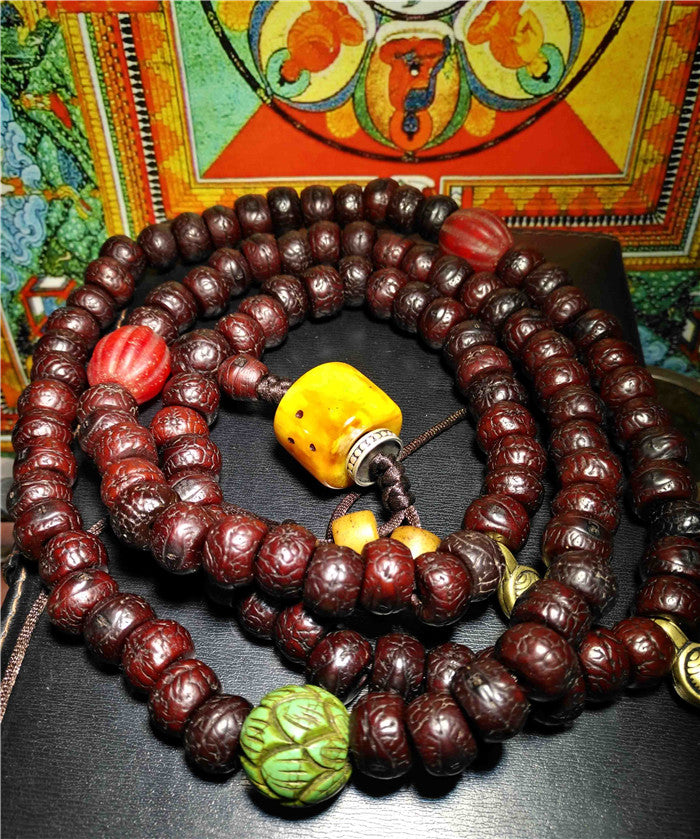 Tibetan Old Antique Phoenix Eye Bodhi Seeds Mala Prayer Beads 108 Rosary Himalayas Amulet