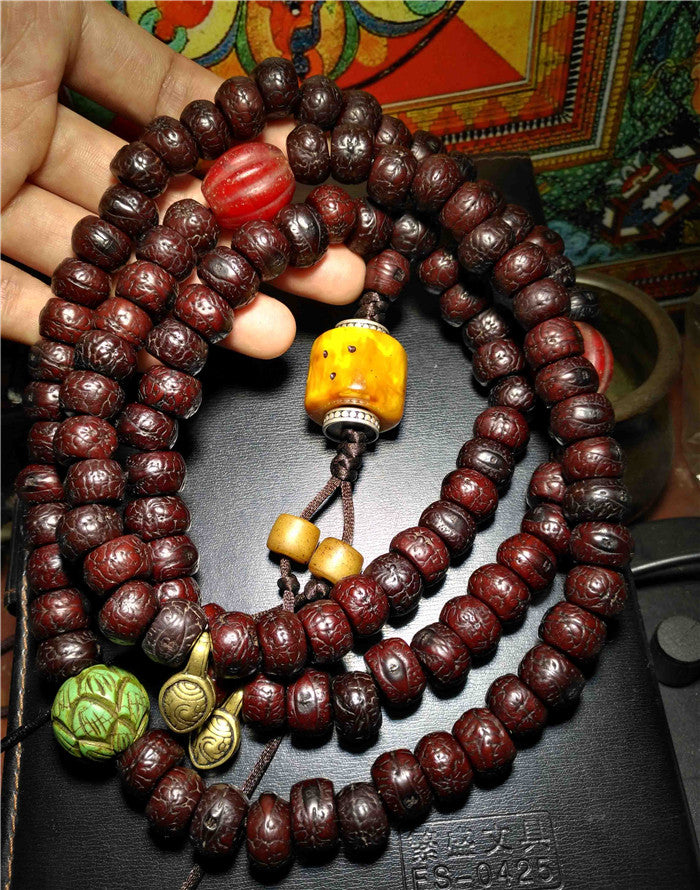 Tibetan Old Antique Phoenix Eye Bodhi Seeds Mala Prayer Beads 108 Rosary Himalayas Amulet