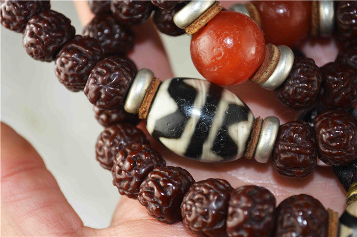 Tibetan Old Antique Rudraksha Bodhi Seeds Mala Prayer Beads 108 Rosary Himalayas Tiger Tooth Dzi Bead Amulet