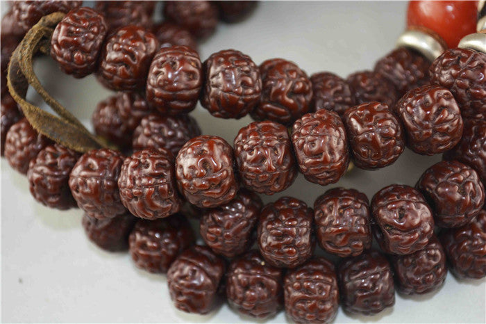 Tibetan Old Antique Rudraksha Bodhi Seeds Mala Prayer Beads 108 Rosary Himalayas Tiger Tooth Dzi Bead Amulet