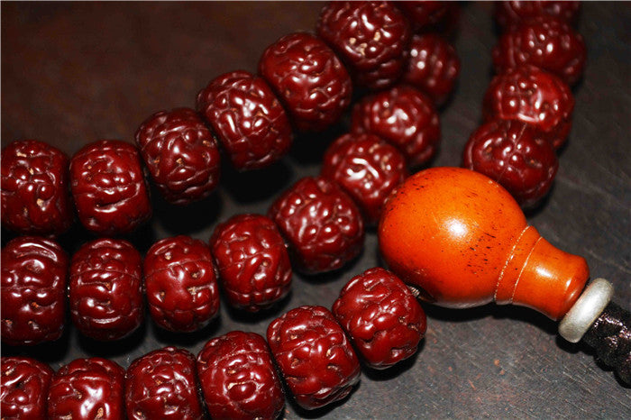 Tibetan Old Antique Rudraksha Bodhi Seeds Mala Prayer Beads Tiger Tooth Dzi Bead Amulet 108 Rosary Himalayan