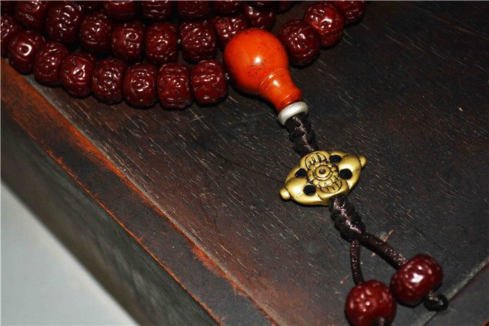 Tibetan Old Antique Rudraksha Bodhi Seeds Mala Prayer Beads Tiger Tooth Dzi Bead Amulet 108 Rosary Himalayan