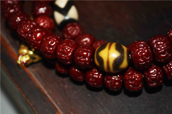 Tibetan Old Antique Rudraksha Bodhi Seeds Mala Prayer Beads Tiger Tooth Dzi Bead Amulet 108 Rosary Himalayan