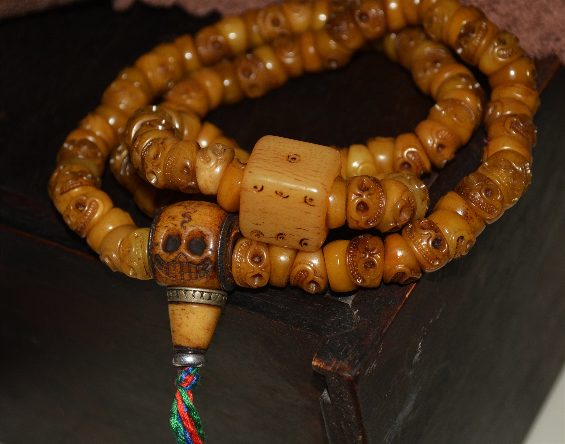 Tibetan Old Antique Skull Prayer Beads Bracelet Real Kapala Bone Mala Rosary Himalayan Genuine 108 Buddhism Worry Necklace Dice Amulet