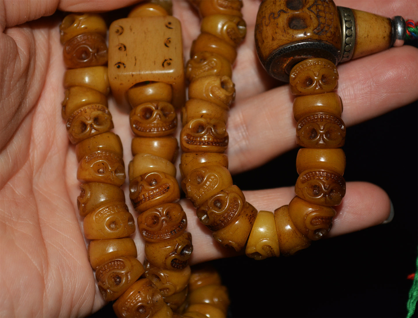 Tibetan Old Antique Skull Prayer Beads Bracelet Real Kapala Bone Mala Rosary Himalayan Genuine 108 Buddhism Worry Necklace Dice Amulet