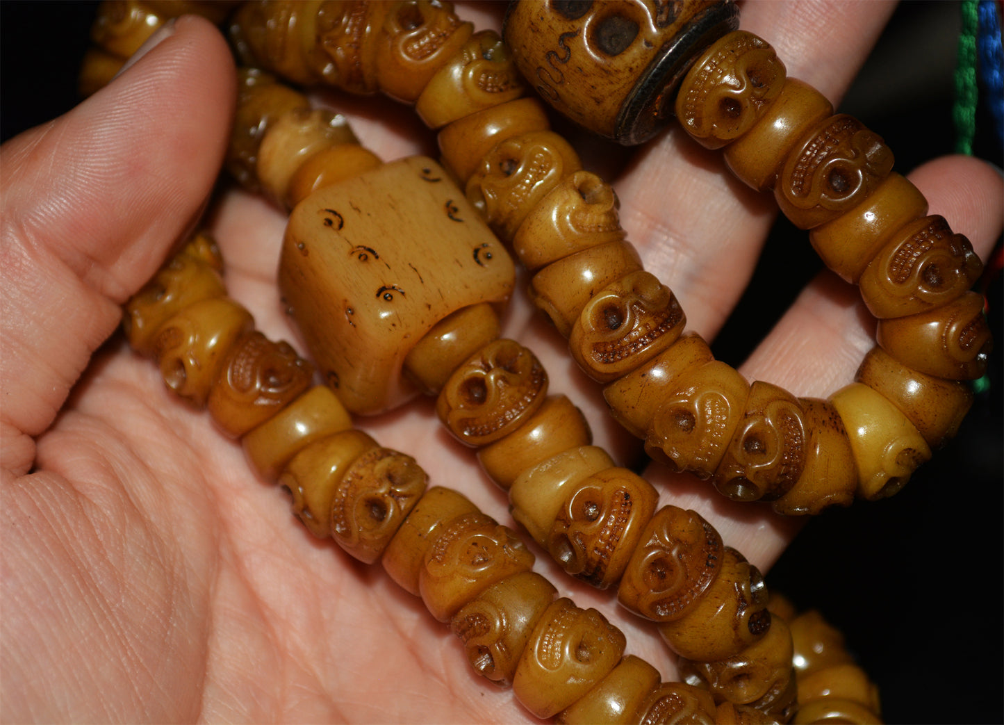 Tibetan Old Antique Skull Prayer Beads Bracelet Real Kapala Bone Mala Rosary Himalayan Genuine 108 Buddhism Worry Necklace Dice Amulet