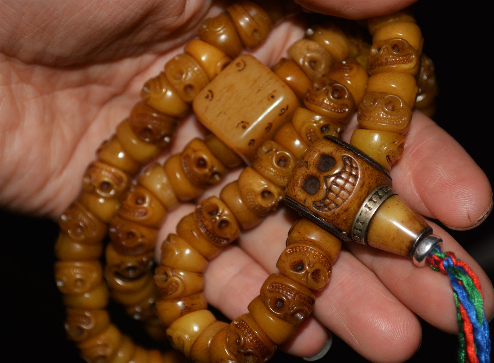 Tibetan Old Antique Skull Prayer Beads Bracelet Real Kapala Bone Mala Rosary Himalayan Genuine 108 Buddhism Worry Necklace Dice Amulet