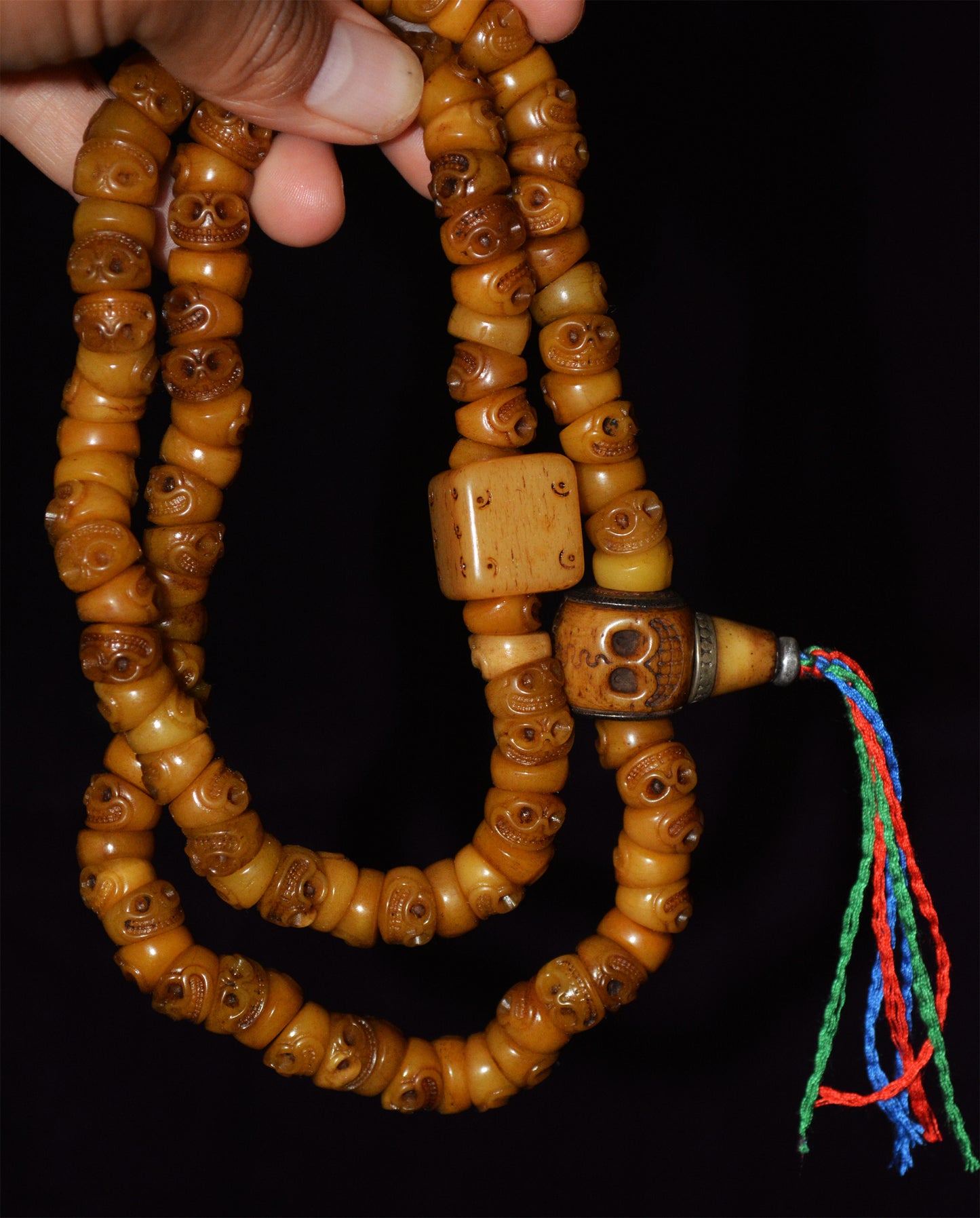 Tibetan Old Antique Skull Prayer Beads Bracelet Real Kapala Bone Mala Rosary Himalayan Genuine 108 Buddhism Worry Necklace Dice Amulet