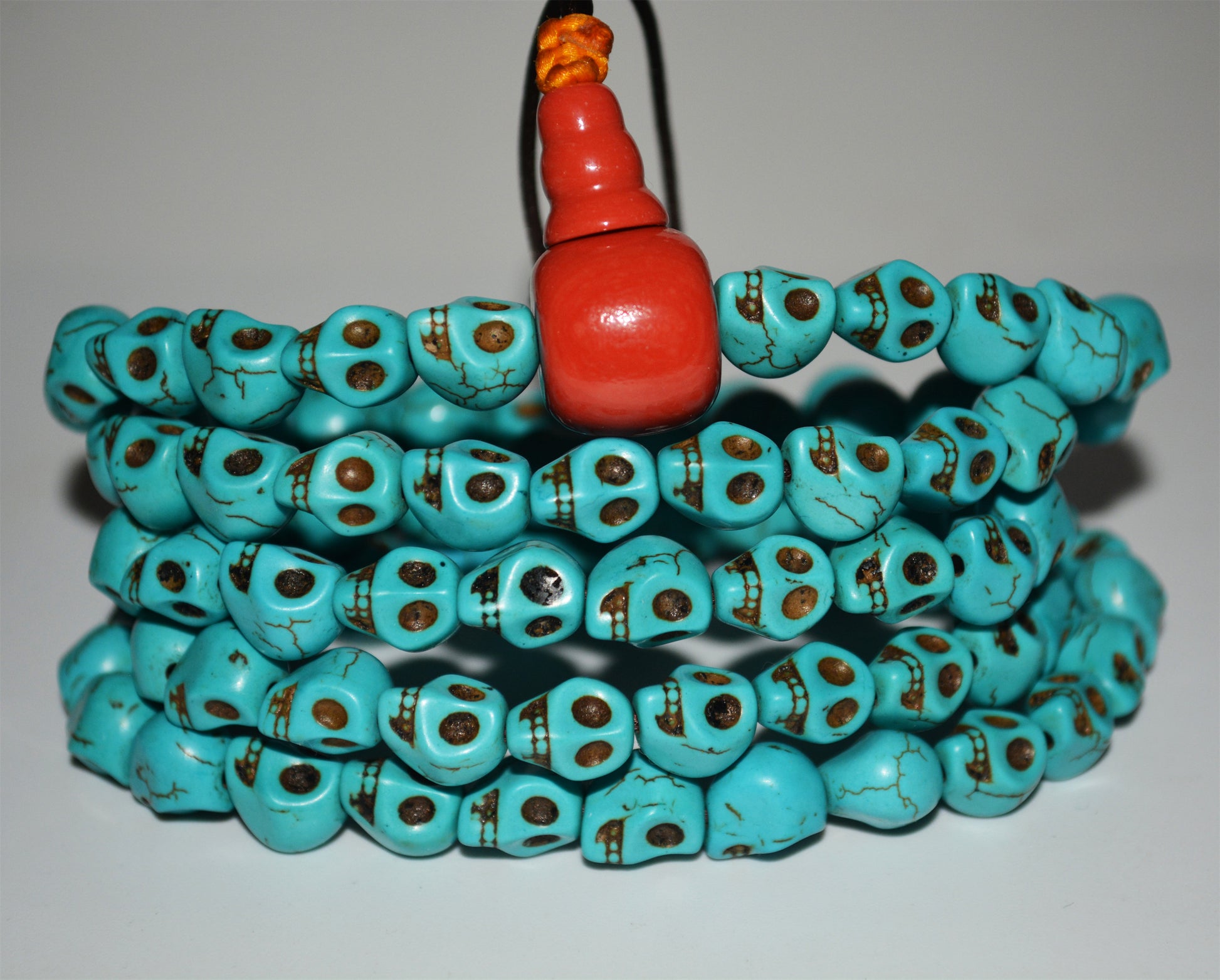 Tibetan Old Antique Turquoise Kapala Skull Mala Prayer Beads Bracelet Amulet Real Rosary Lucky Talisman chitipati shmashana adhipati