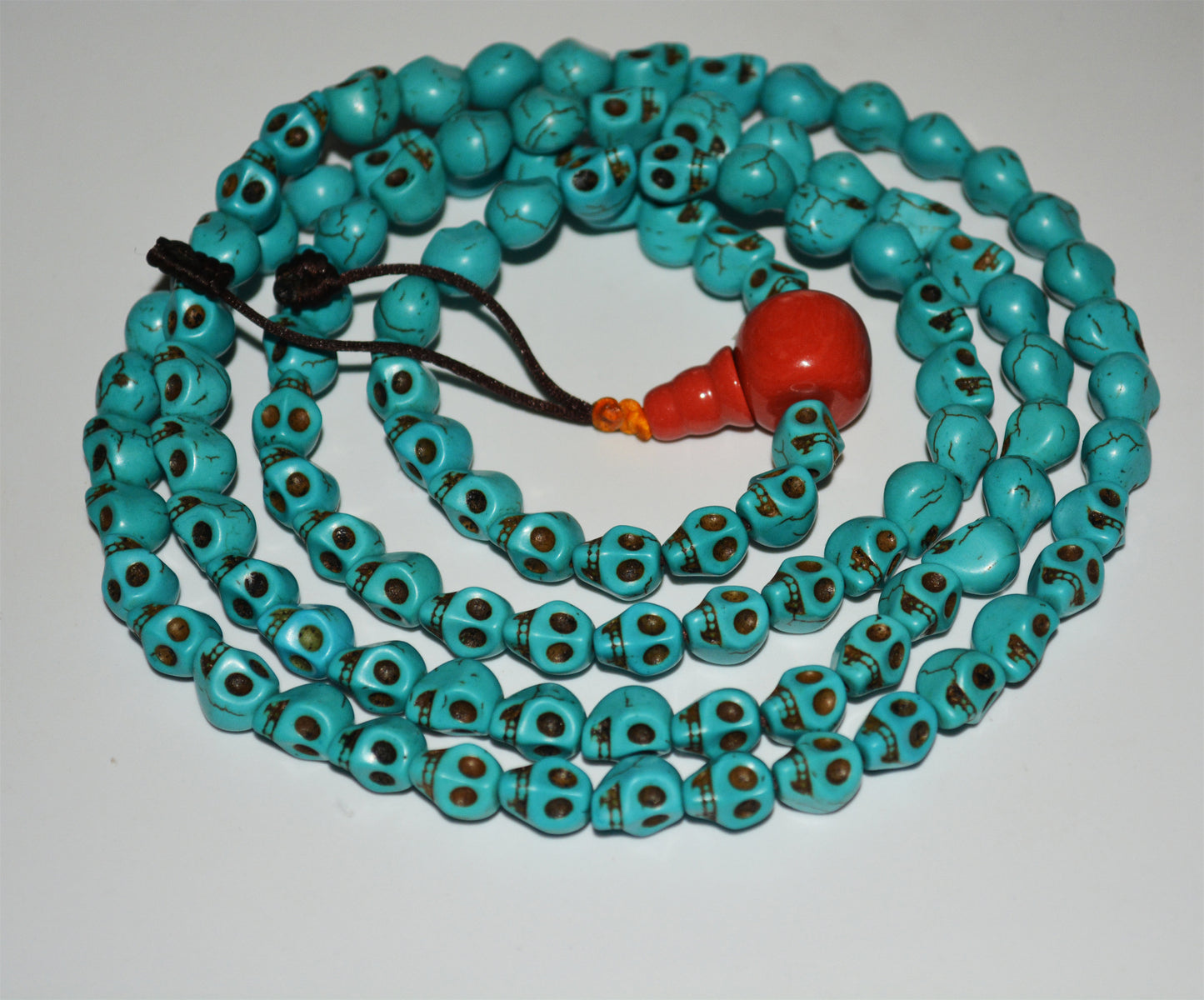 Tibetan Old Antique Turquoise Kapala Skull Mala Prayer Beads Bracelet Amulet Real Rosary Lucky Talisman chitipati shmashana adhipati