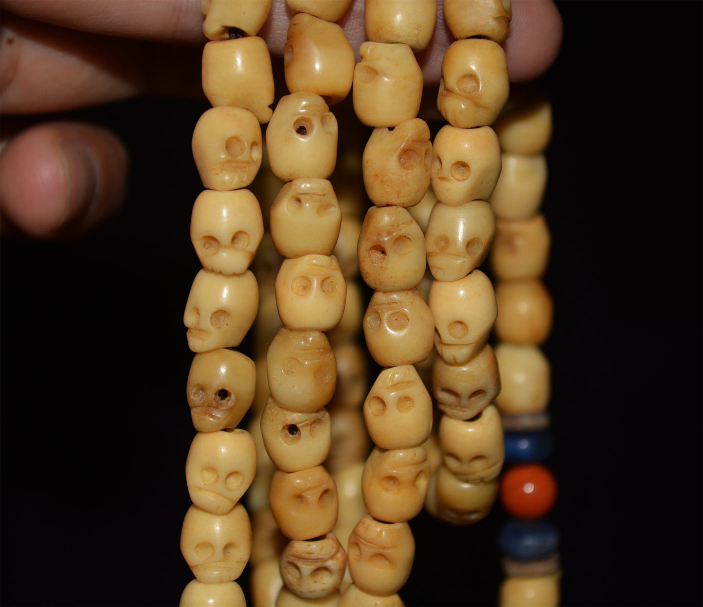 Tibetan Old Antique Yak Bone Skull Mala Prayer Beads Bracelet Amulet Real Kapala Rosary Necklace Lucky Talisman chitipati shmashana adhipati