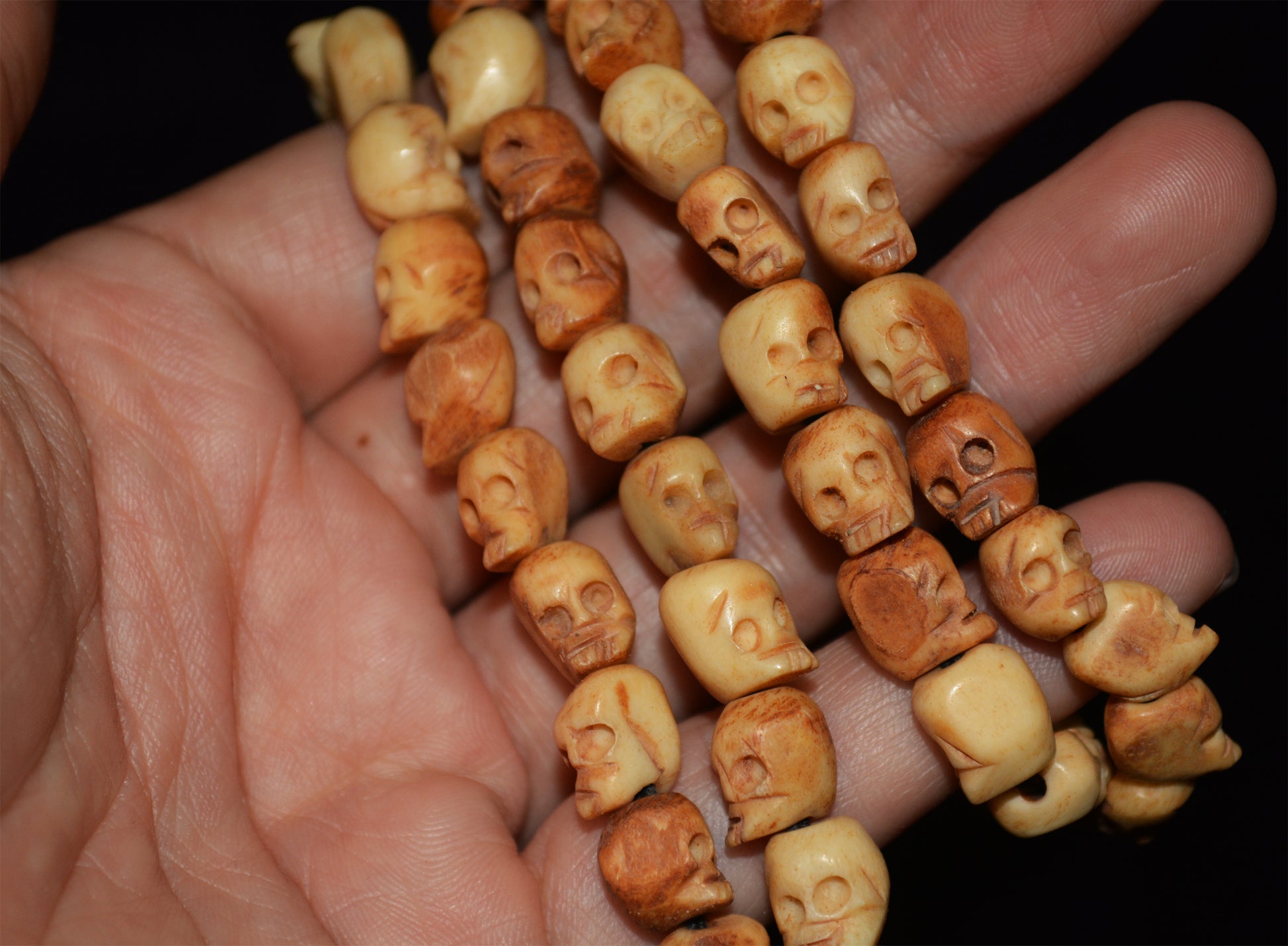 Tibetan Old Antique Yak Bone Skull Mala Prayer Beads Bracelet Amulet Real Kapala Rosary Necklace Lucky Talisman