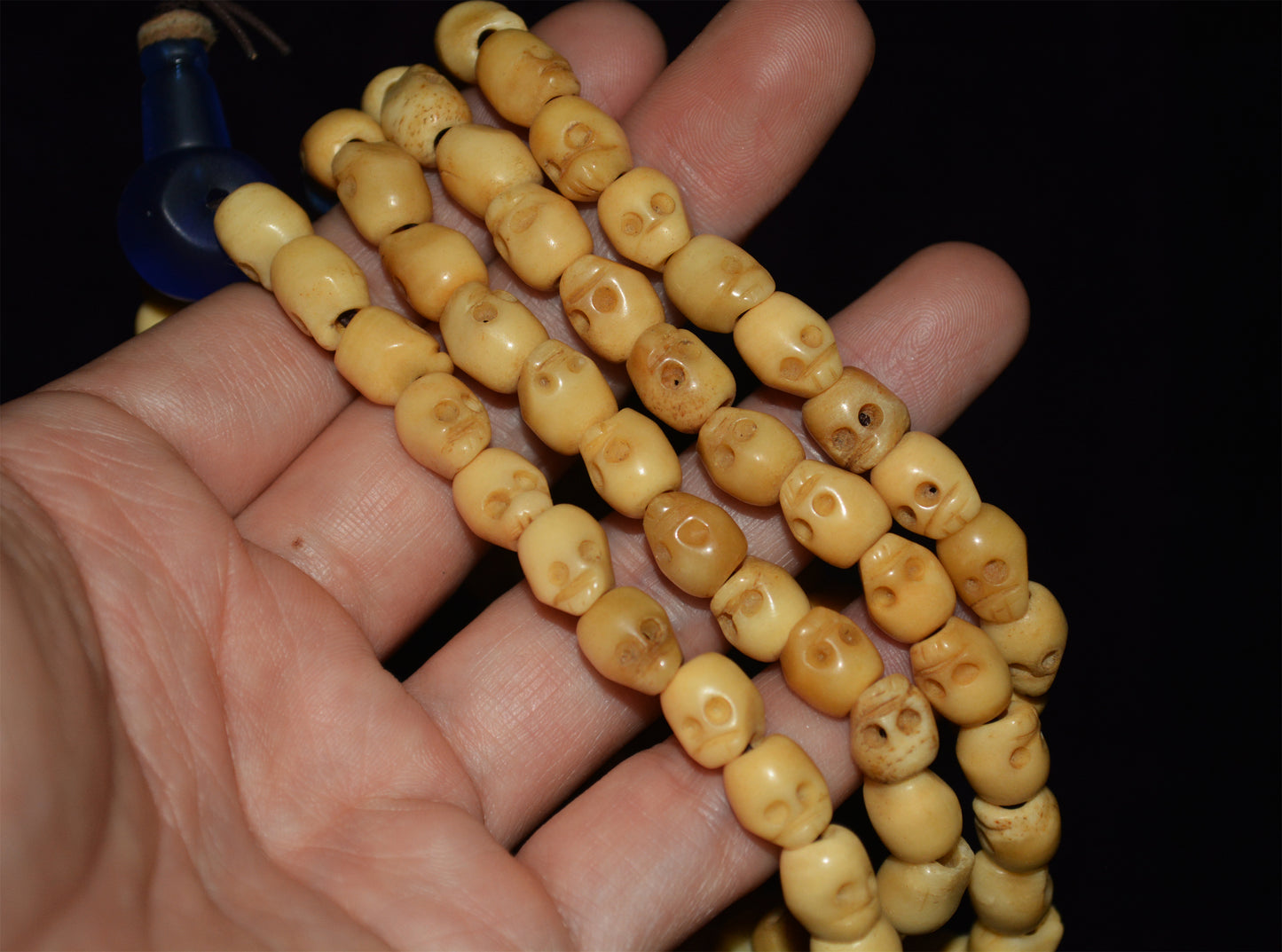 Tibetan Old Antique Yak Bone Skull Mala Prayer Beads Bracelet Amulet Real Kapala Rosary Necklace Lucky Talisman chitipati shmashana adhipati