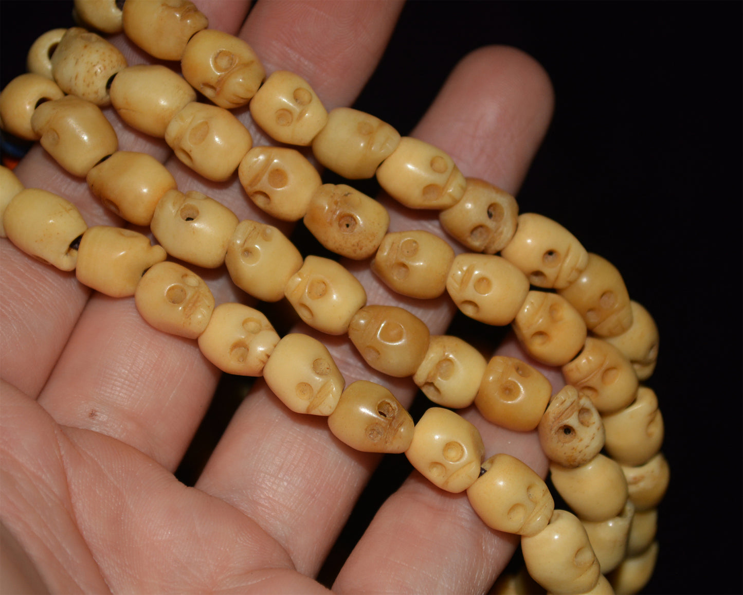 Tibetan Old Antique Yak Bone Skull Mala Prayer Beads Bracelet Amulet Real Kapala Rosary Necklace Lucky Talisman chitipati shmashana adhipati