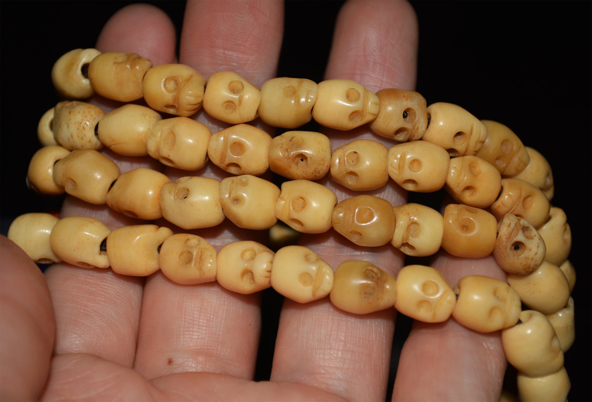 Tibetan Old Antique Yak Bone Skull Mala Prayer Beads Bracelet Amulet Real Kapala Rosary Necklace Lucky Talisman chitipati shmashana adhipati