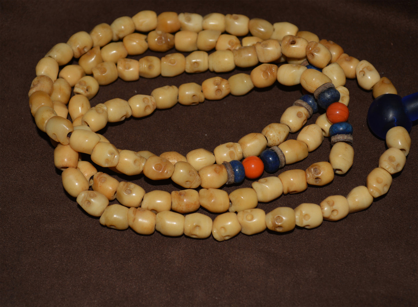 Tibetan Old Antique Yak Bone Skull Mala Prayer Beads Bracelet Amulet Real Kapala Rosary Necklace Lucky Talisman chitipati shmashana adhipati