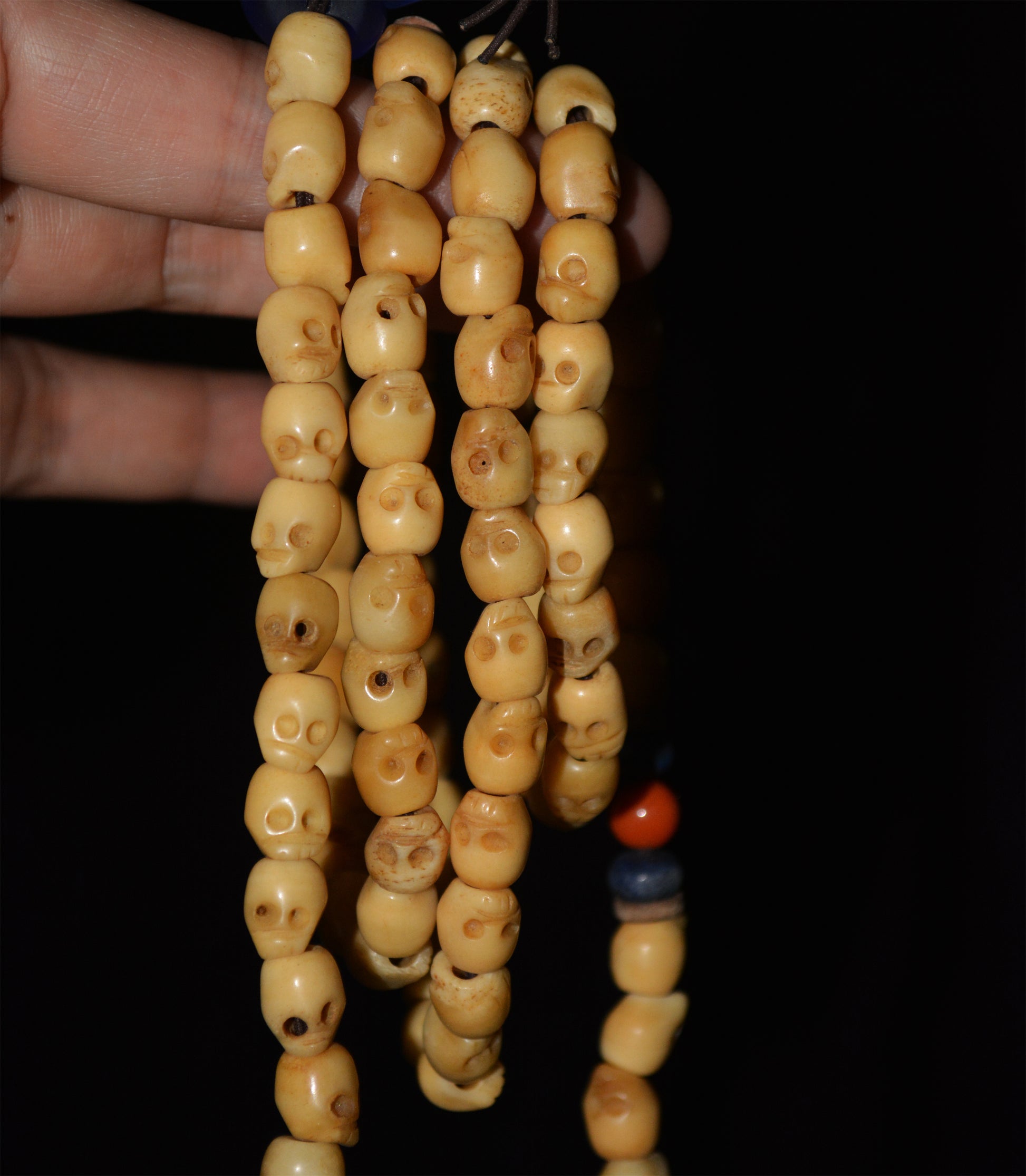 Tibetan Old Antique Yak Bone Skull Mala Prayer Beads Bracelet Amulet Real Kapala Rosary Necklace Lucky Talisman chitipati shmashana adhipati