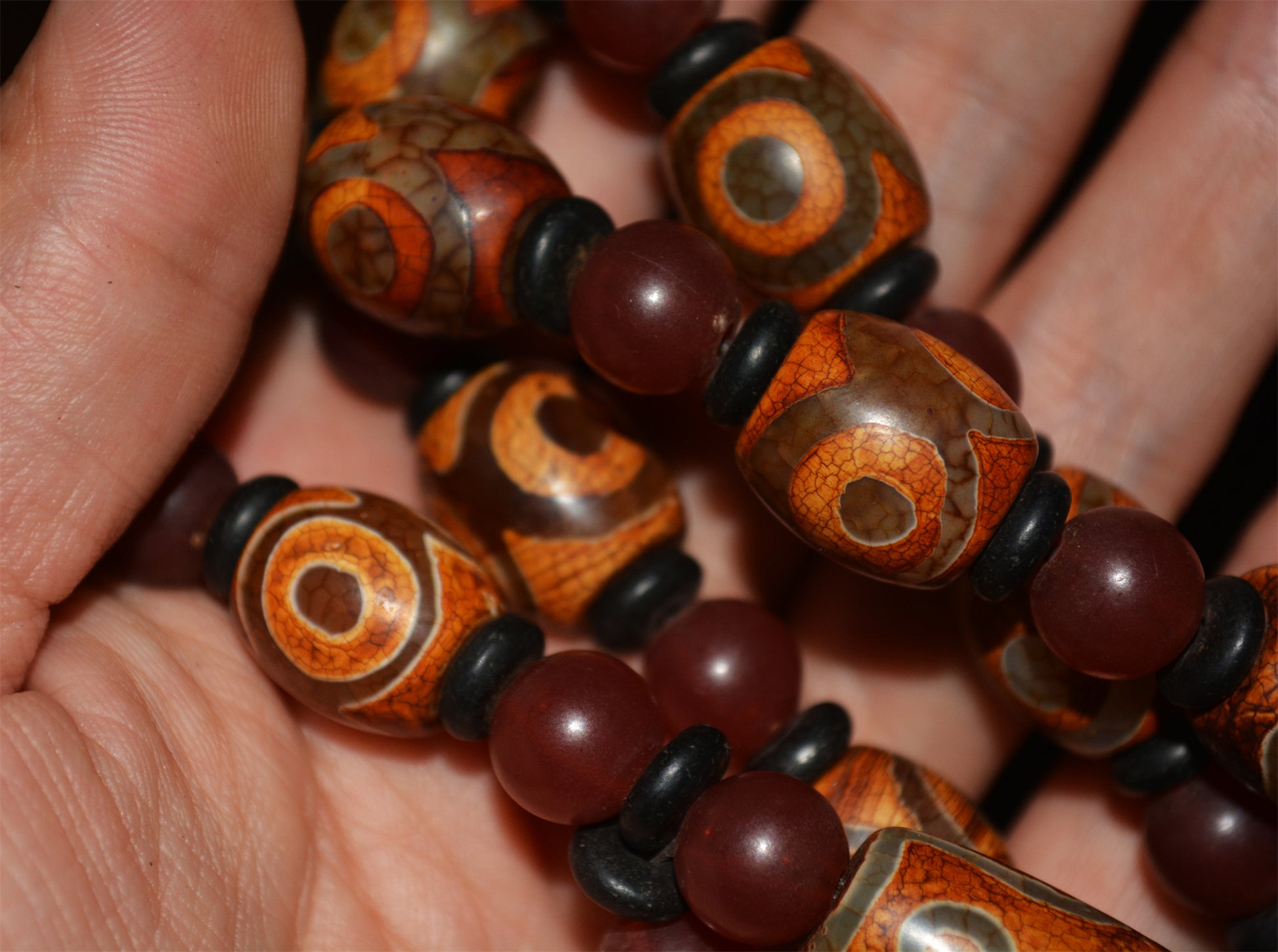 Tibetan Real Ancient Nine Three Eyes Dzi Bead Mala Prayer Beads Amulet Himalayas Genuine Agate Pure Gzi Necklace