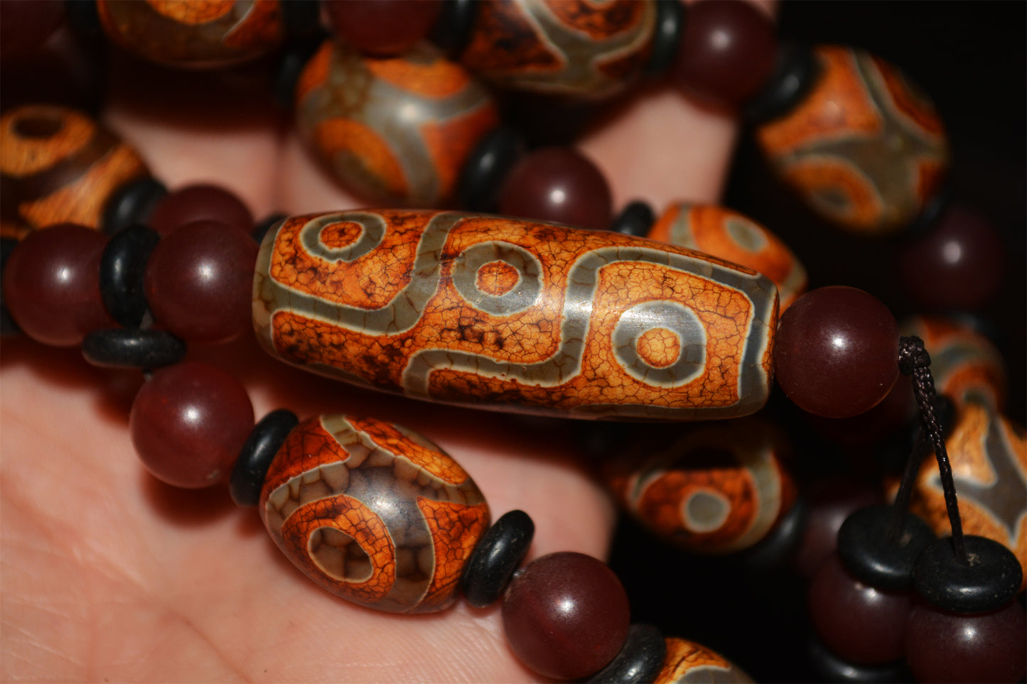 Tibetan Real Ancient Nine Three Eyes Dzi Bead Mala Prayer Beads Amulet Himalayas Genuine Agate Pure Gzi Necklace