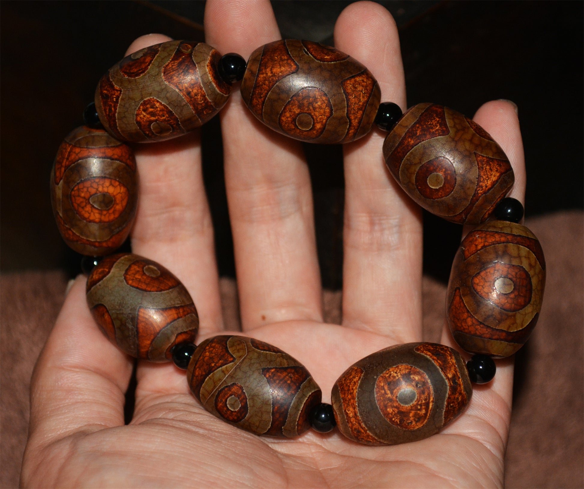 Tibetan Real Ancient Three Eyes Dzi Bead Bracelet Amulet Mala Prayer Beads Himalayas Genuine Agate Pure Gzi