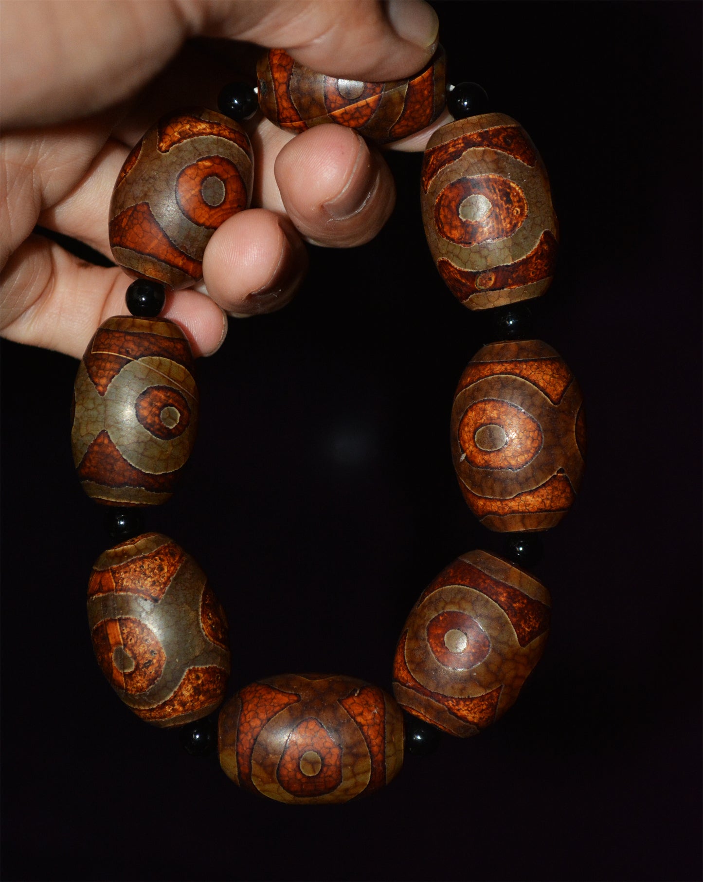 Tibetan Real Ancient Three Eyes Dzi Bead Bracelet Amulet Mala Prayer Beads Himalayas Genuine Agate Pure Gzi