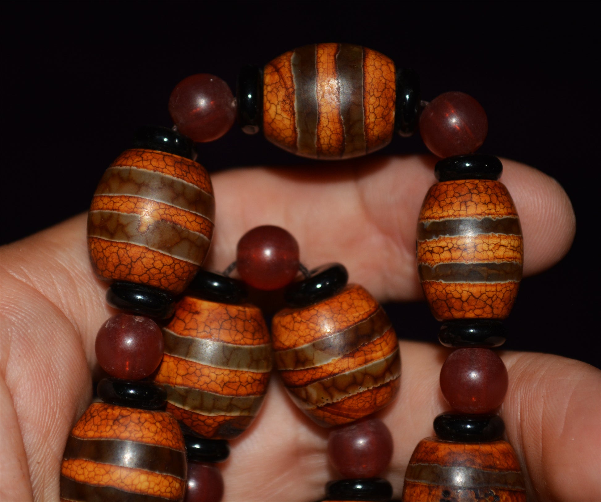 Tibetan Real Old Ancient Nine Eyes Dzi Bead Necklace Mala Prayer Beads Amulet Himalayan Agate Pure Gzi Pyu Striped