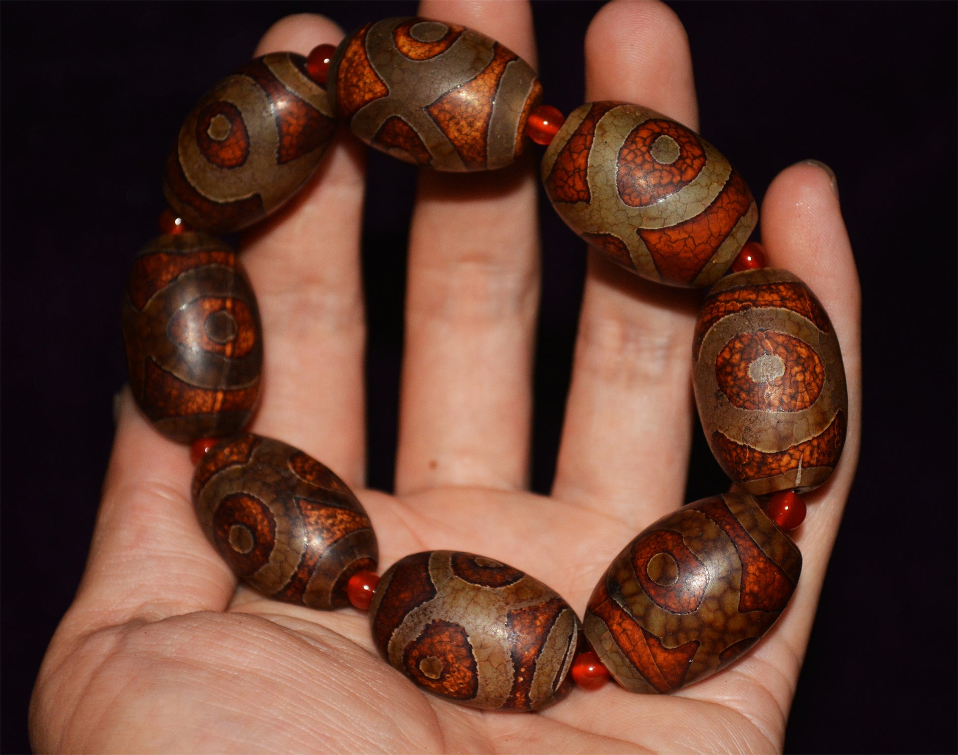 Tibetan Real Old Ancient Three Eyes Dzi Bead Bracelet Amulet Mala Prayer Beads Himalayan Genuine Agate Gzi