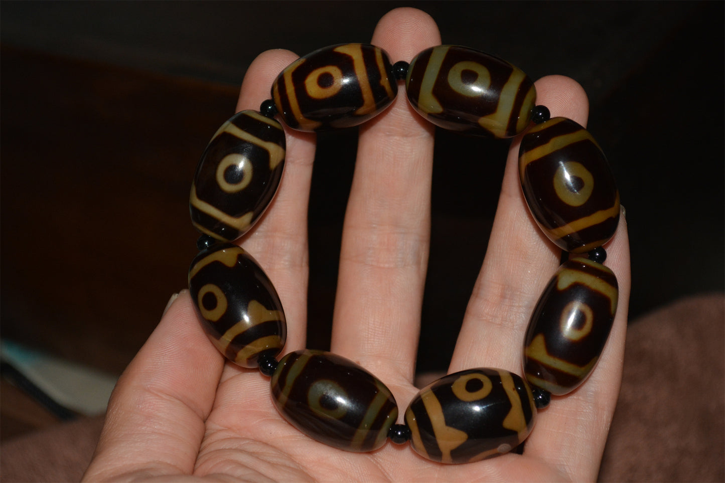 Tibetan Real Old Three Eyes Dzi Bead Bracelet Amulet Mala Prayer Beads Himalayas Genuine Agate Pure Gzi