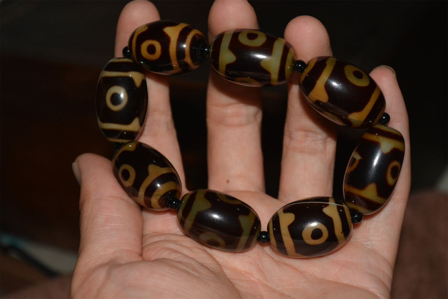 Tibetan Real Old Three Eyes Dzi Bead Bracelet Amulet Mala Prayer Beads Himalayas Genuine Agate Pure Gzi