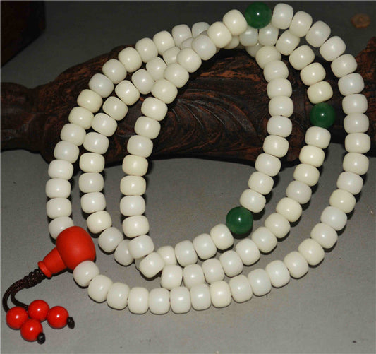 Tibetan White Bodhi Seeds Mala Prayer Beads 108 Rosary Bracelet Himalayas