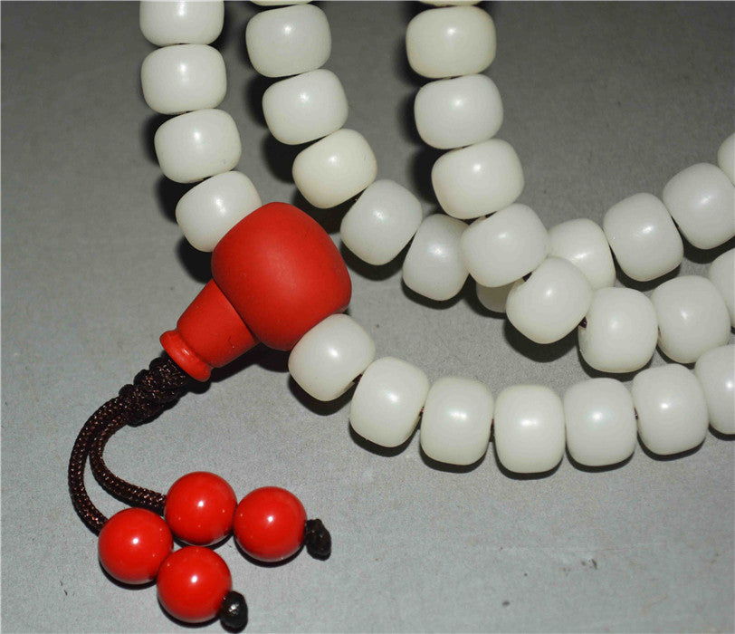 Tibetan White Bodhi Seeds Mala Prayer Beads 108 Rosary Bracelet Himalayas