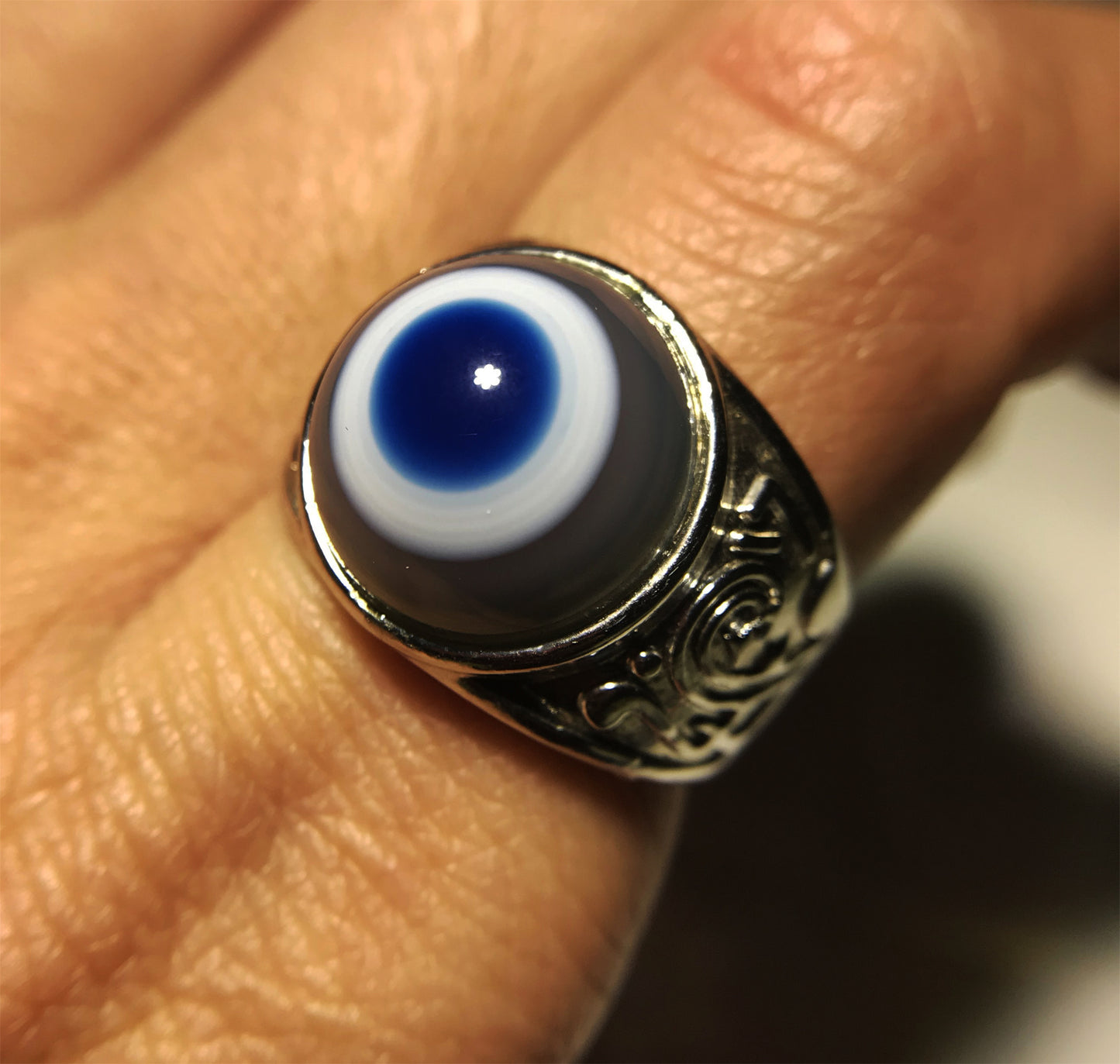 real himalaya antique lukmik eye dzi bead ring amulet genuine old luk mik banded agate one natural tibetan pyu gzi